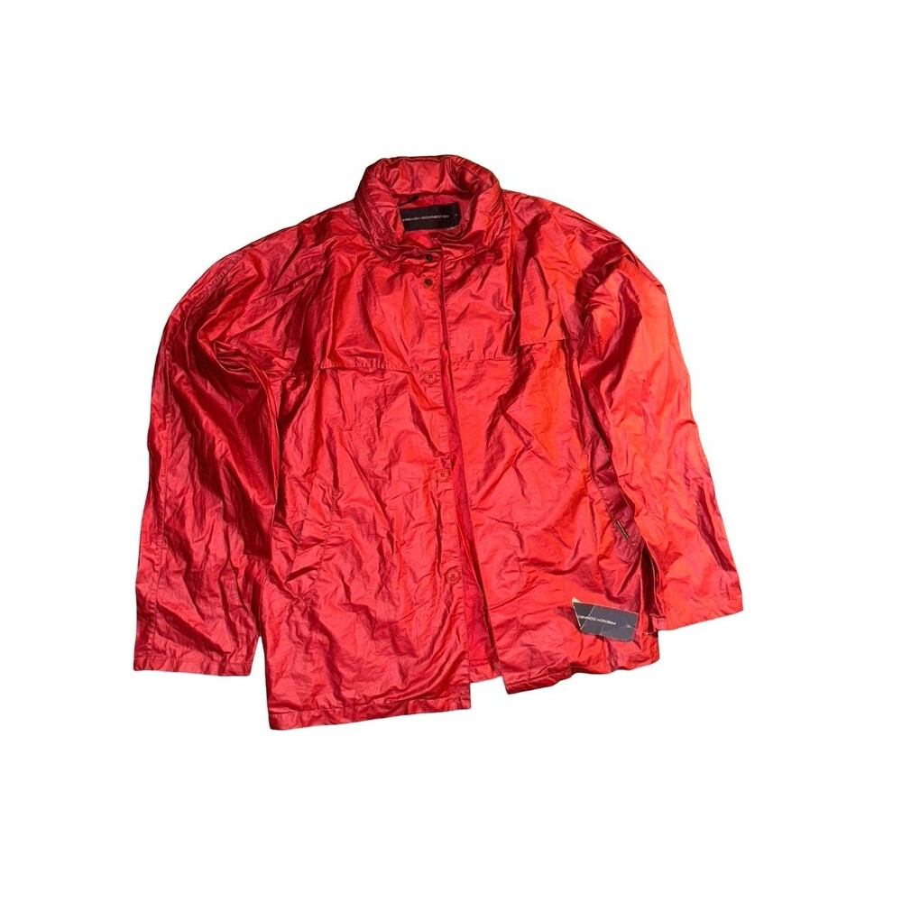 French Connection Hooded Jacket Men’s Large Red Full Zip Snap Lightweight Coat